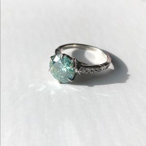 3Ct Blue-Green Moissanite Ring